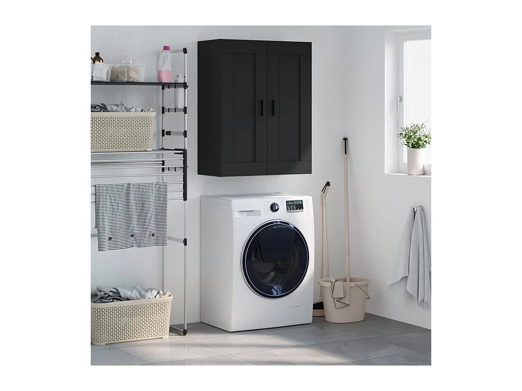 Zwarte wandkast 69,5x34x90 cm bewerkt hout