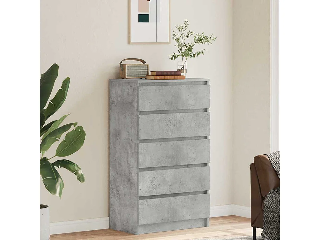 Cassettiera grigio cemento 60x36x103 cm in legno ingegnerizzato