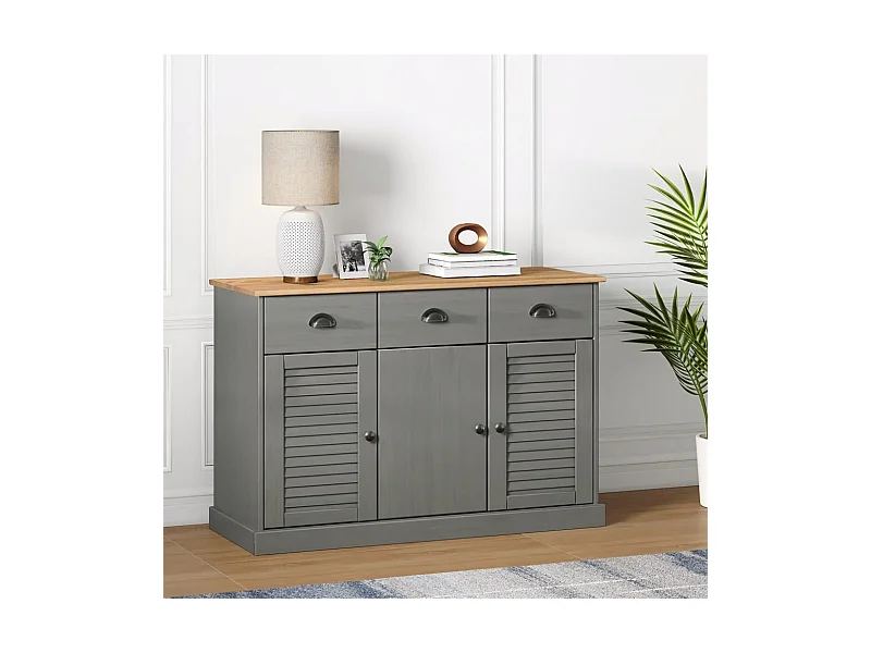 Buffet avec tiroirs VIGO 113x40x75 cm gris bois massif de pin
