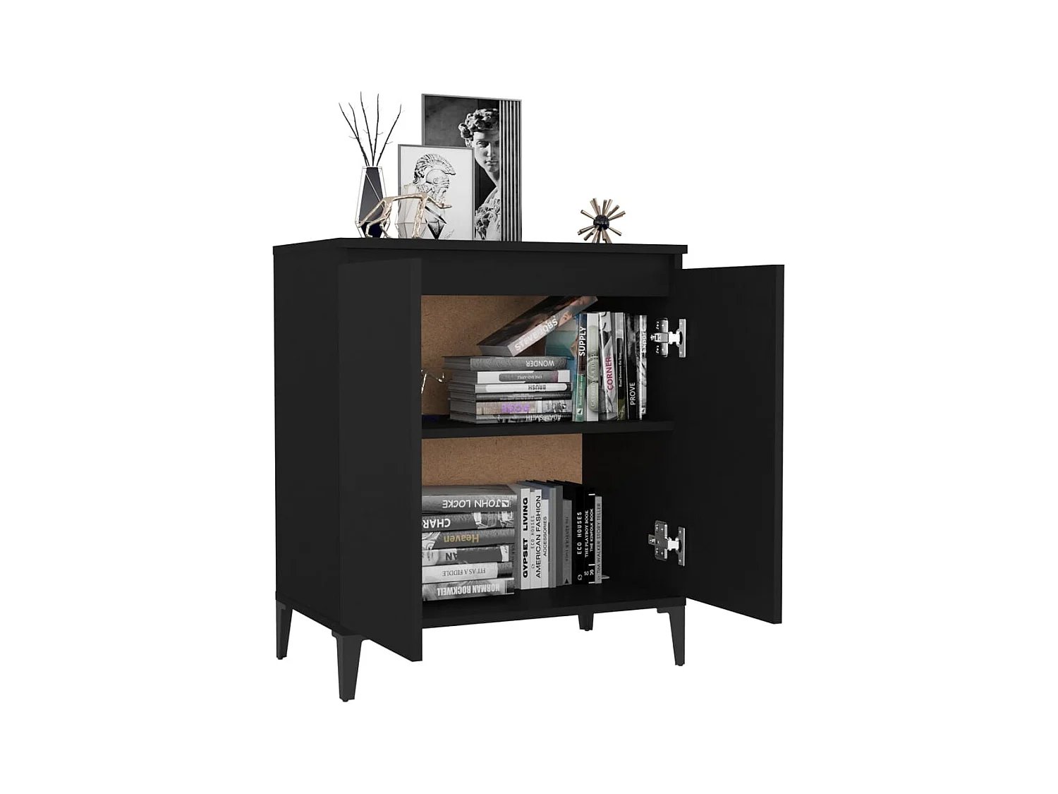 Buffet noir 60x35x70 cm bois d'ingénierie