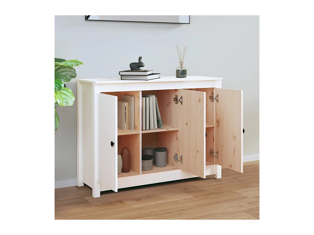 Buffet Blanc 100x35x74 cm Bois massif de pin