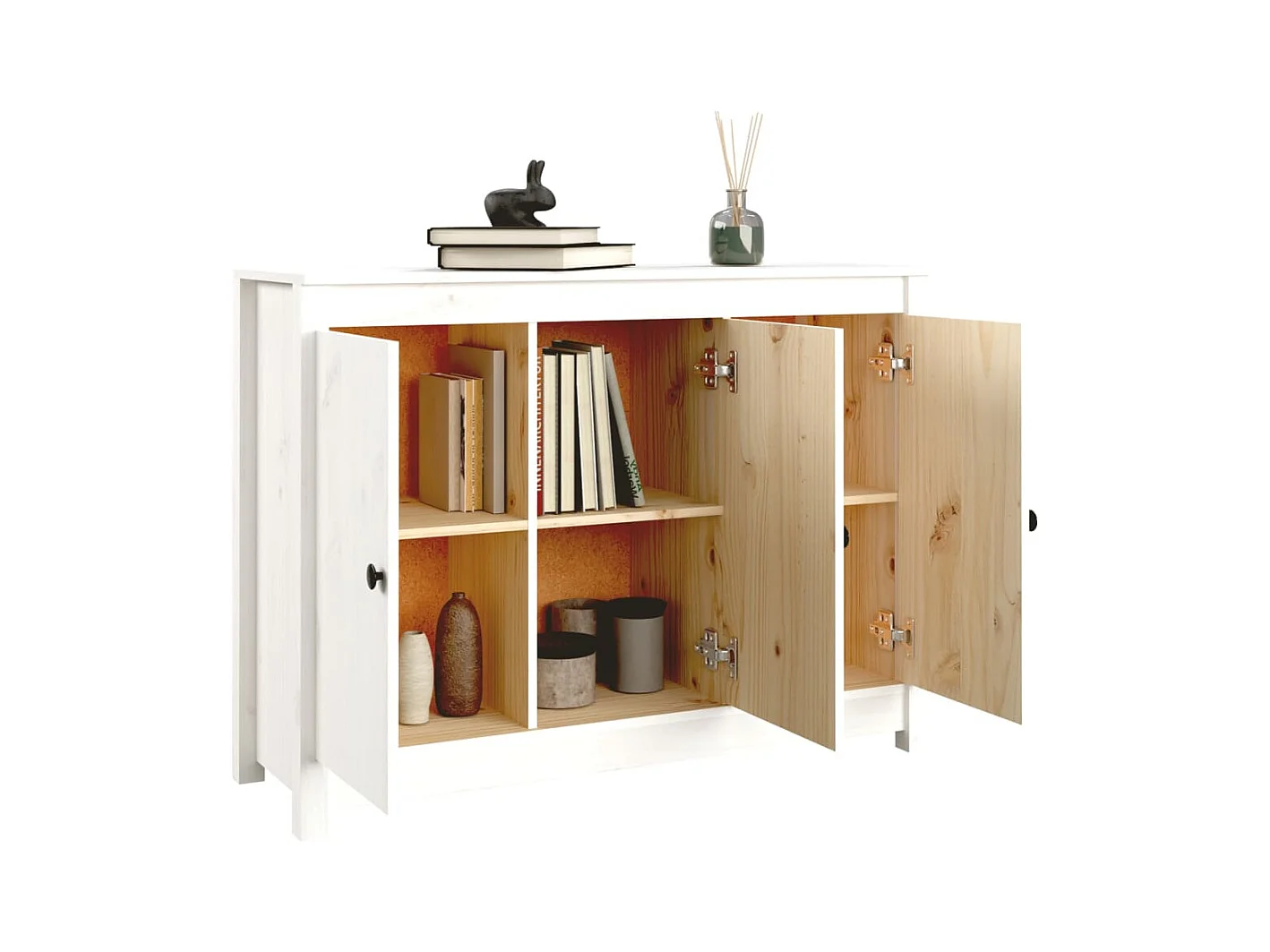 Buffet Blanc 100x35x74 cm Bois massif de pin