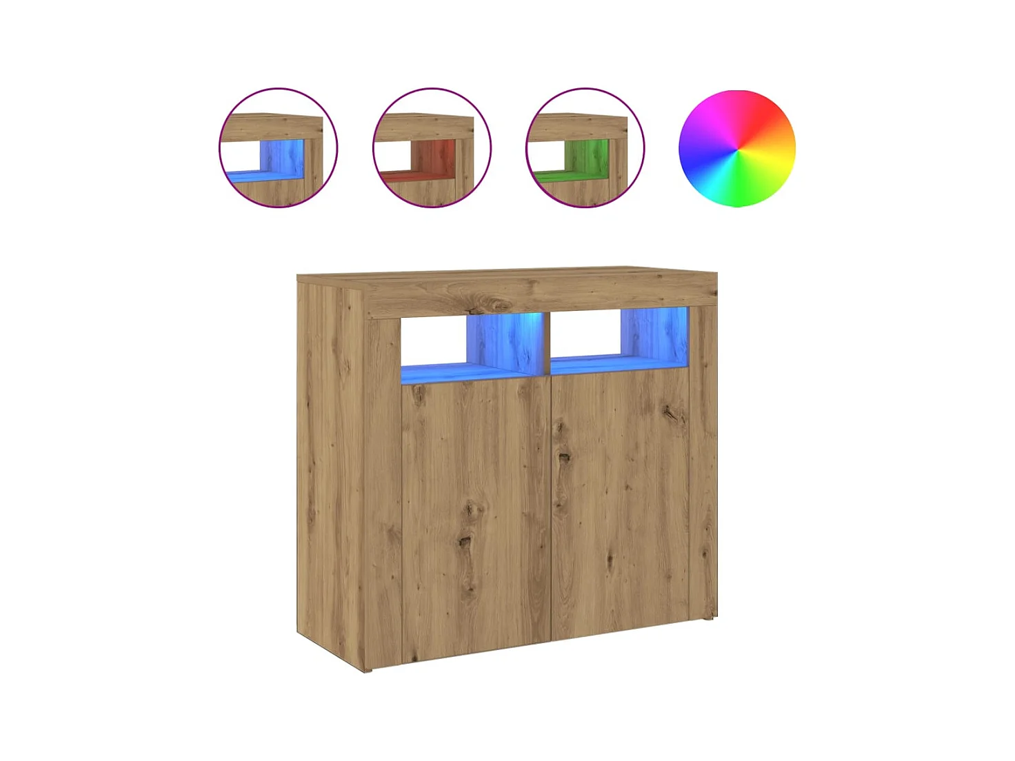 Buffet avec lumières LED chêne artisanal bois d'ingénierie