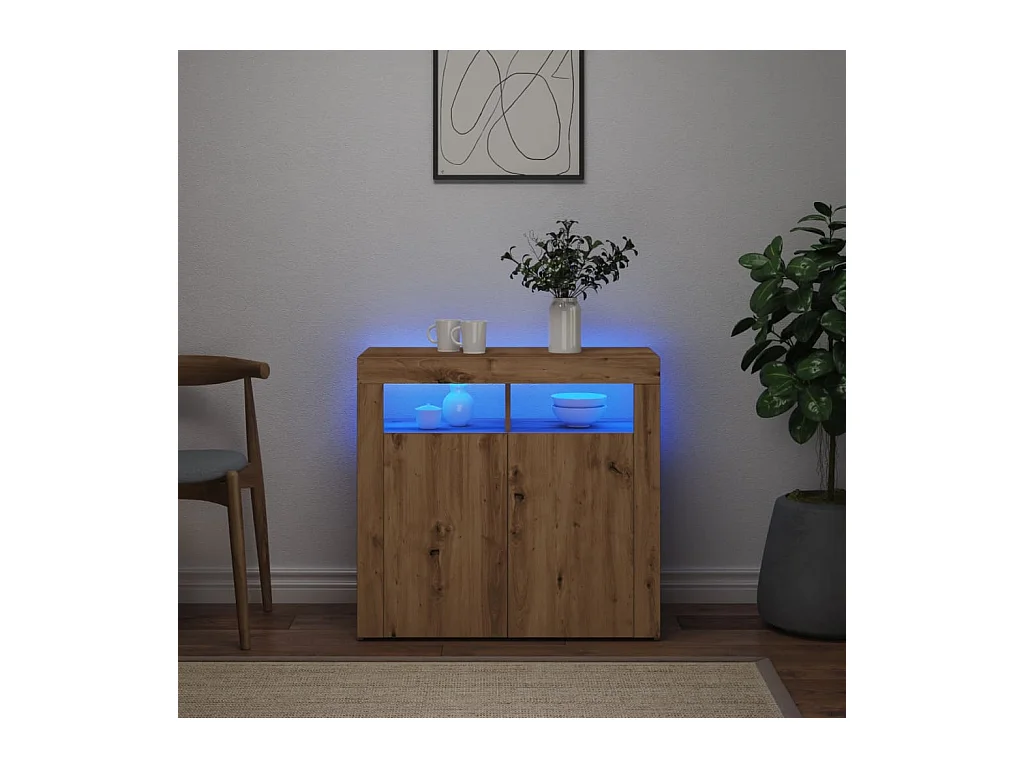 Buffet avec lumières LED chêne artisanal bois d'ingénierie