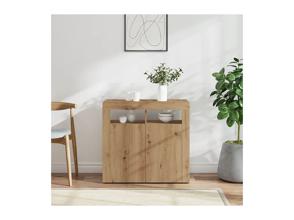 Buffet avec lumières LED chêne artisanal bois d'ingénierie