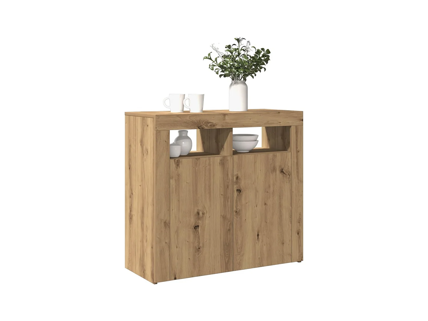 Buffet avec lumières LED chêne artisanal bois d'ingénierie