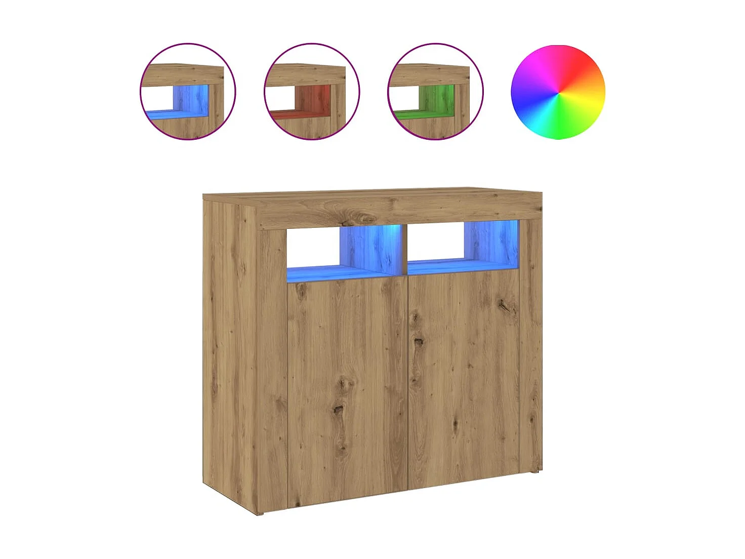 Buffet avec lumières LED chêne artisanal bois d'ingénierie