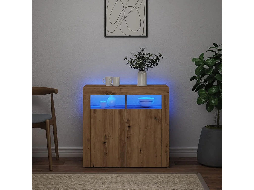 Buffet avec lumières LED chêne artisanal bois d'ingénierie