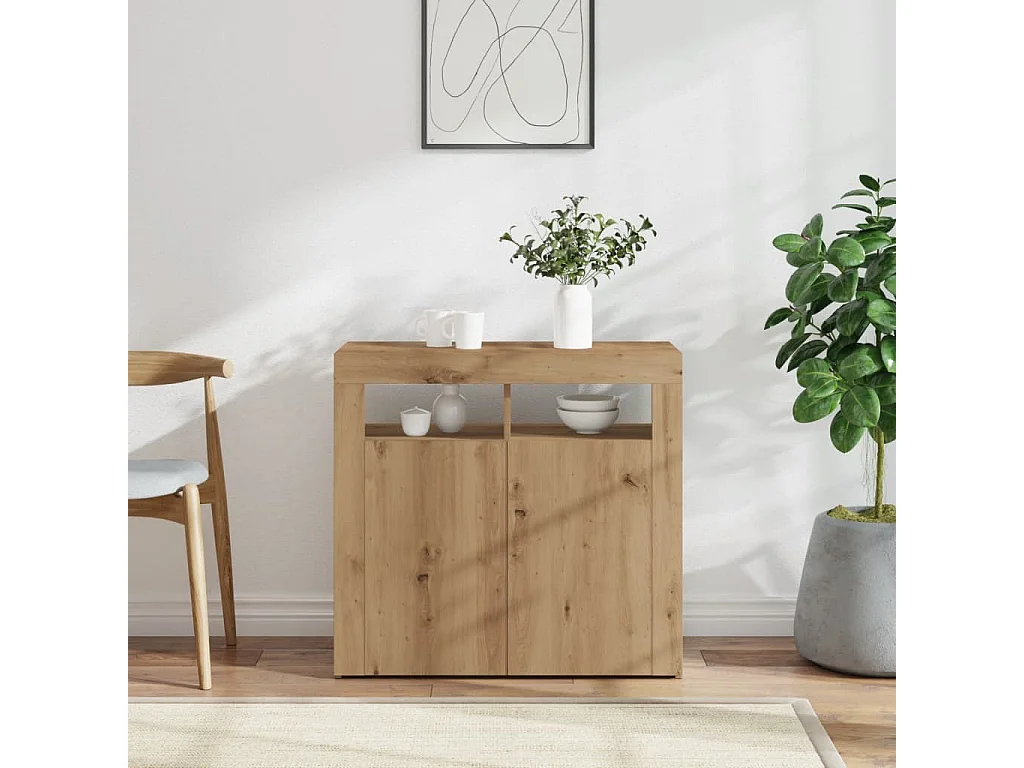 Buffet avec lumières LED chêne artisanal bois d'ingénierie