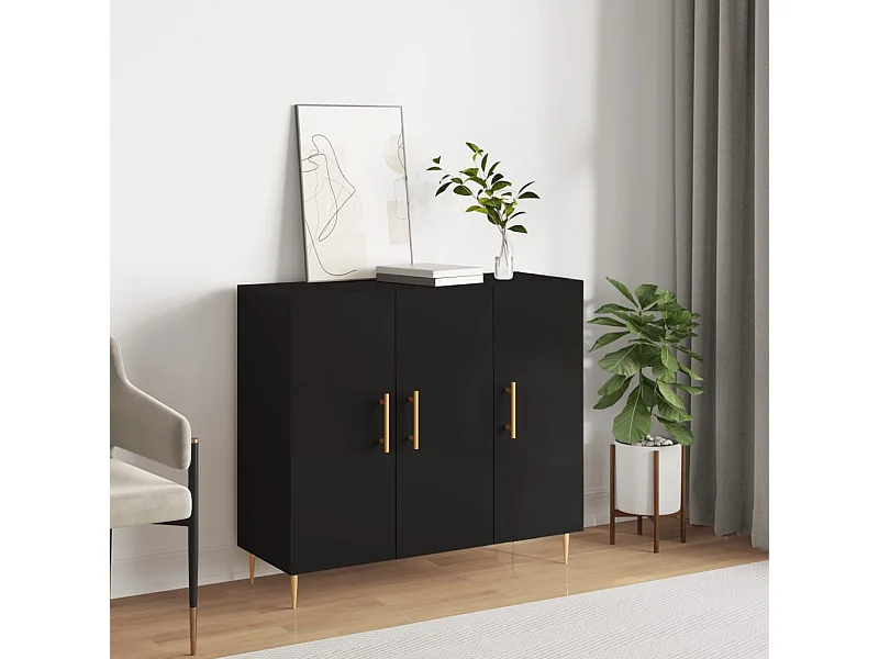 Zwart dressoir 90x34x80 cm bewerkt hout