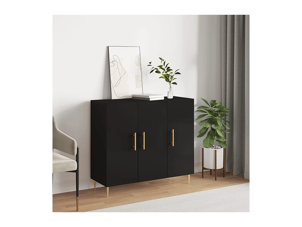 Buffet noir 90x34x80 cm bois d'ingénierie