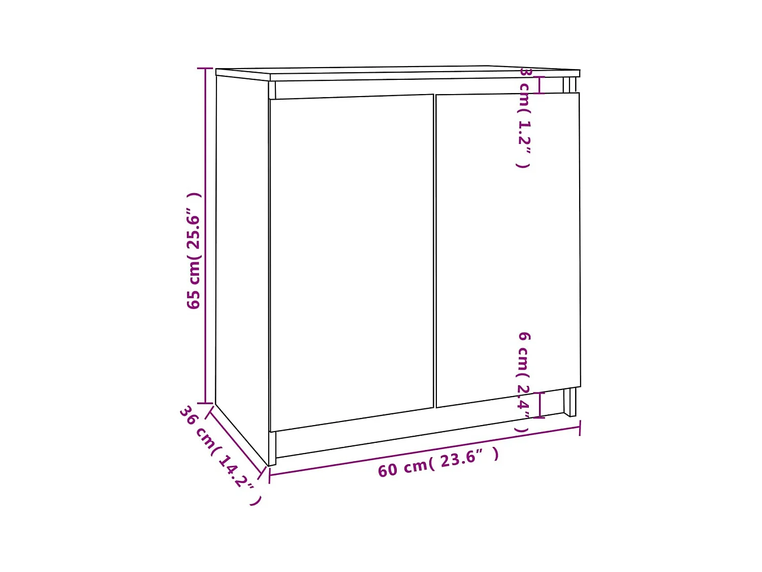 Mobiletto laterale 60x36x65 cm in legno massello di pino
