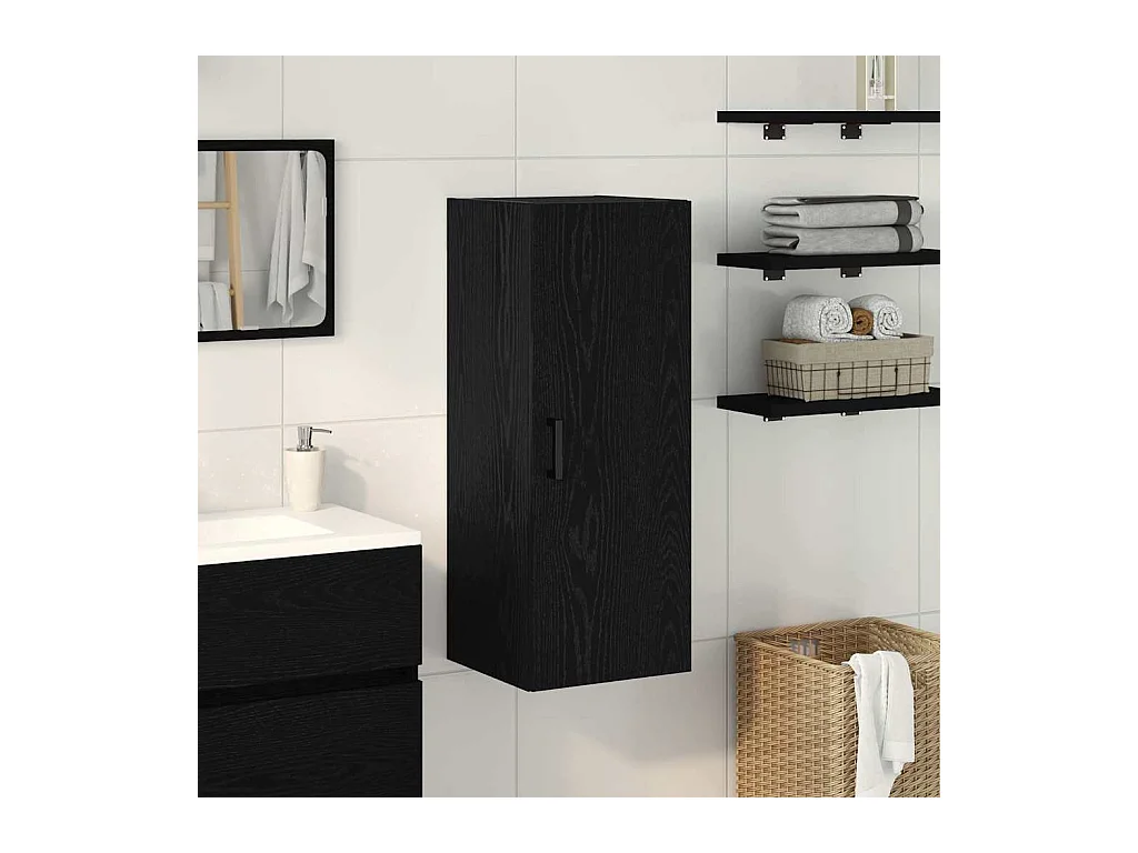 Zwarte eikenhouten wandkast 34,5 x 34 x 90 cm, bewerkt hout