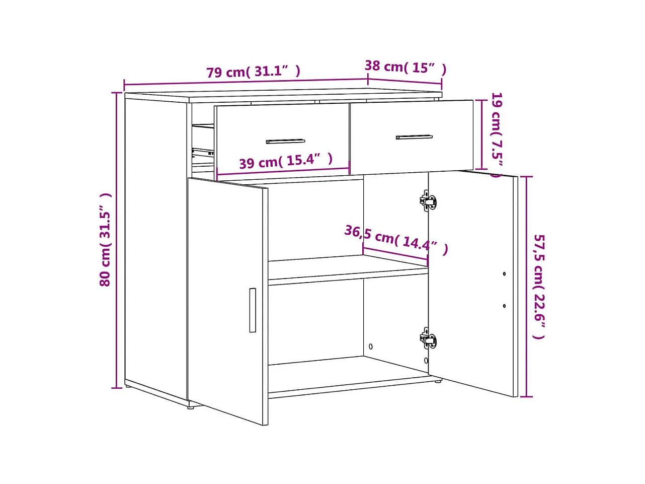 Buffet blanc 79x38x80 cm bois d’ingénierie