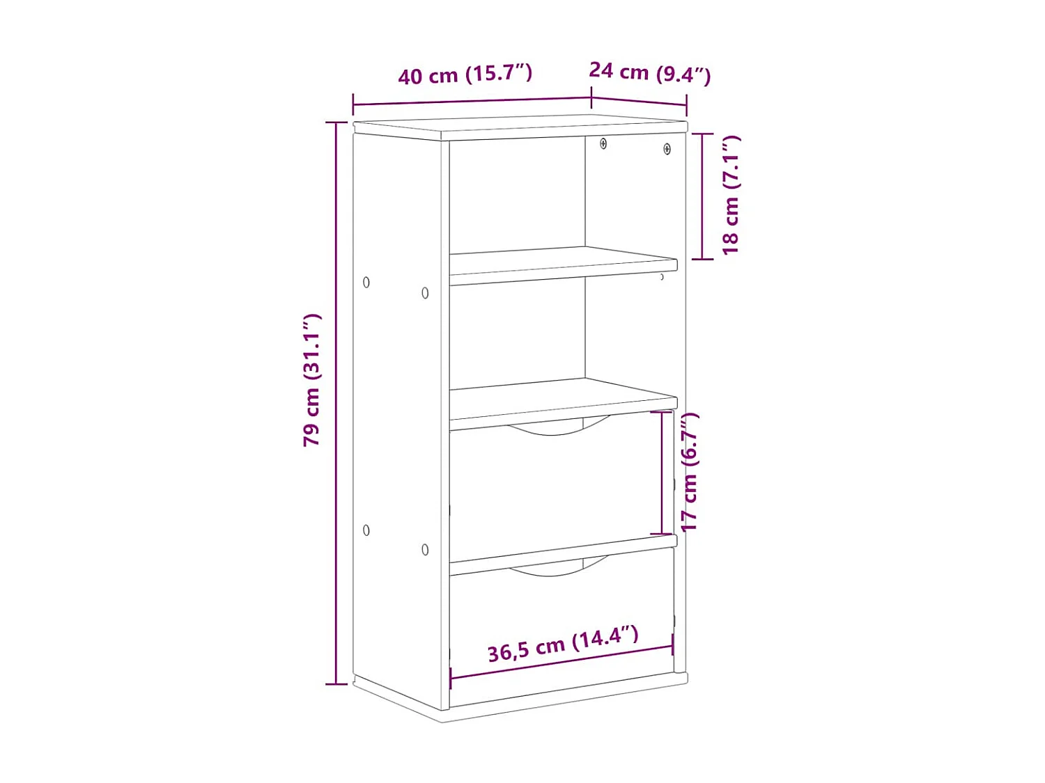 Armoire latérale tiroirs ODDA blanc 40x24x79 cm bois massif pin