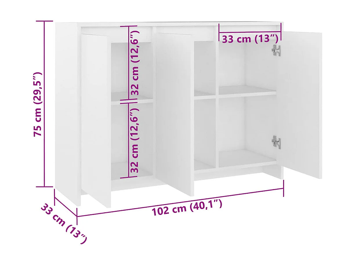 Buffet Blanc 102x33x75 cm Bois d'ingénierie