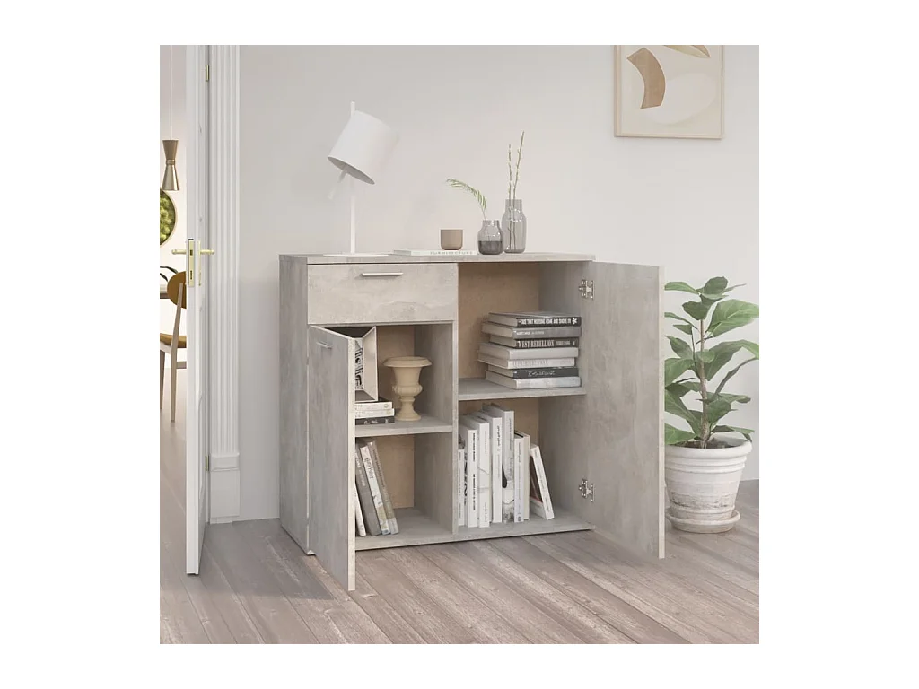 Buffet gris béton 80x36x75 cm bois d'ingénierie