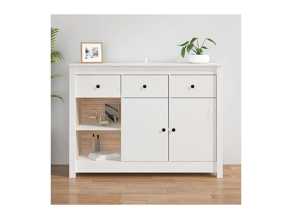Buffet Blanc 100x35x74 cm Bois massif de pin