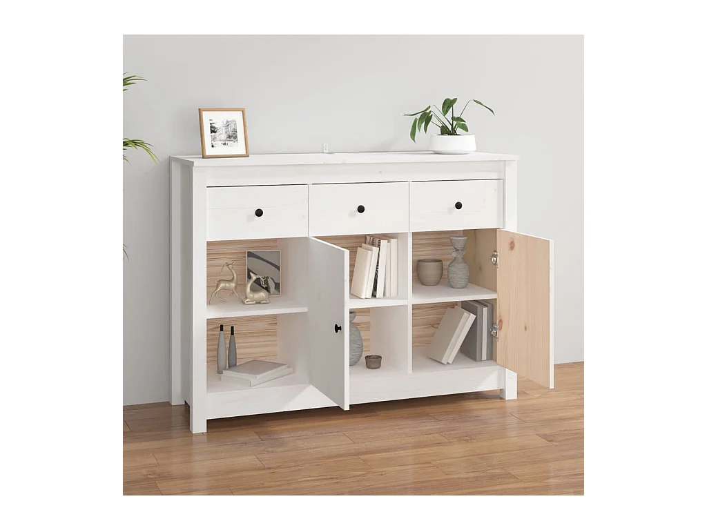Buffet Blanc 100x35x74 cm Bois massif de pin