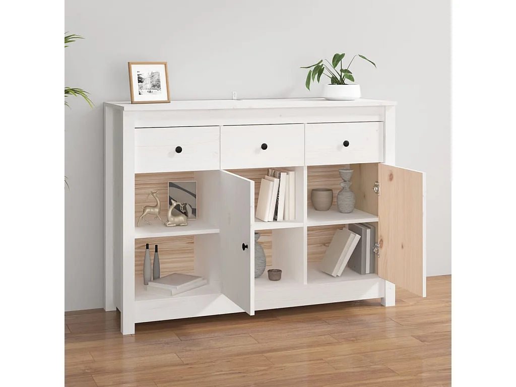 Weißes Sideboard 100x35x74 cm Massivholz Kiefer