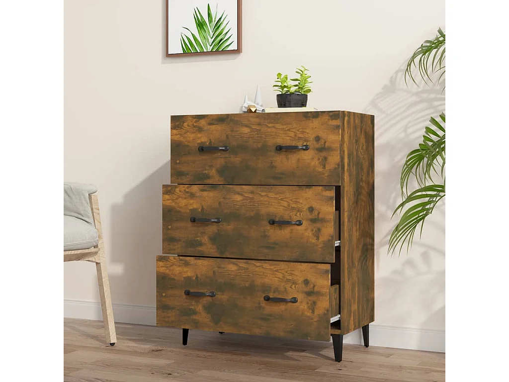 Buffet chêne fumé 69,5x34x90 cm bois d'ingénierie