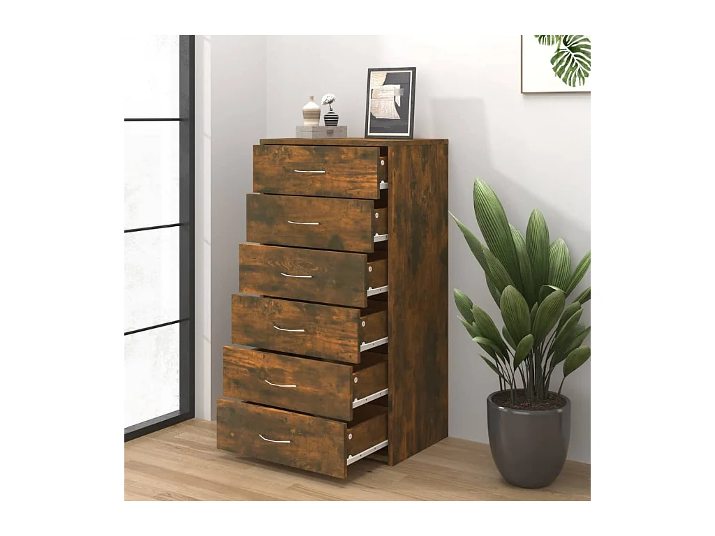 Buffet avec 6 tiroirs Chêne fumé 50x34x96 cm Bois d'ingénierie