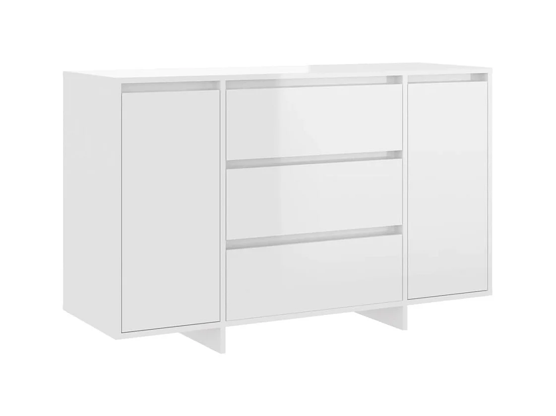 Buffet et 3 tiroirs Blanc brillant 120x41x75 cm Bois ingénierie