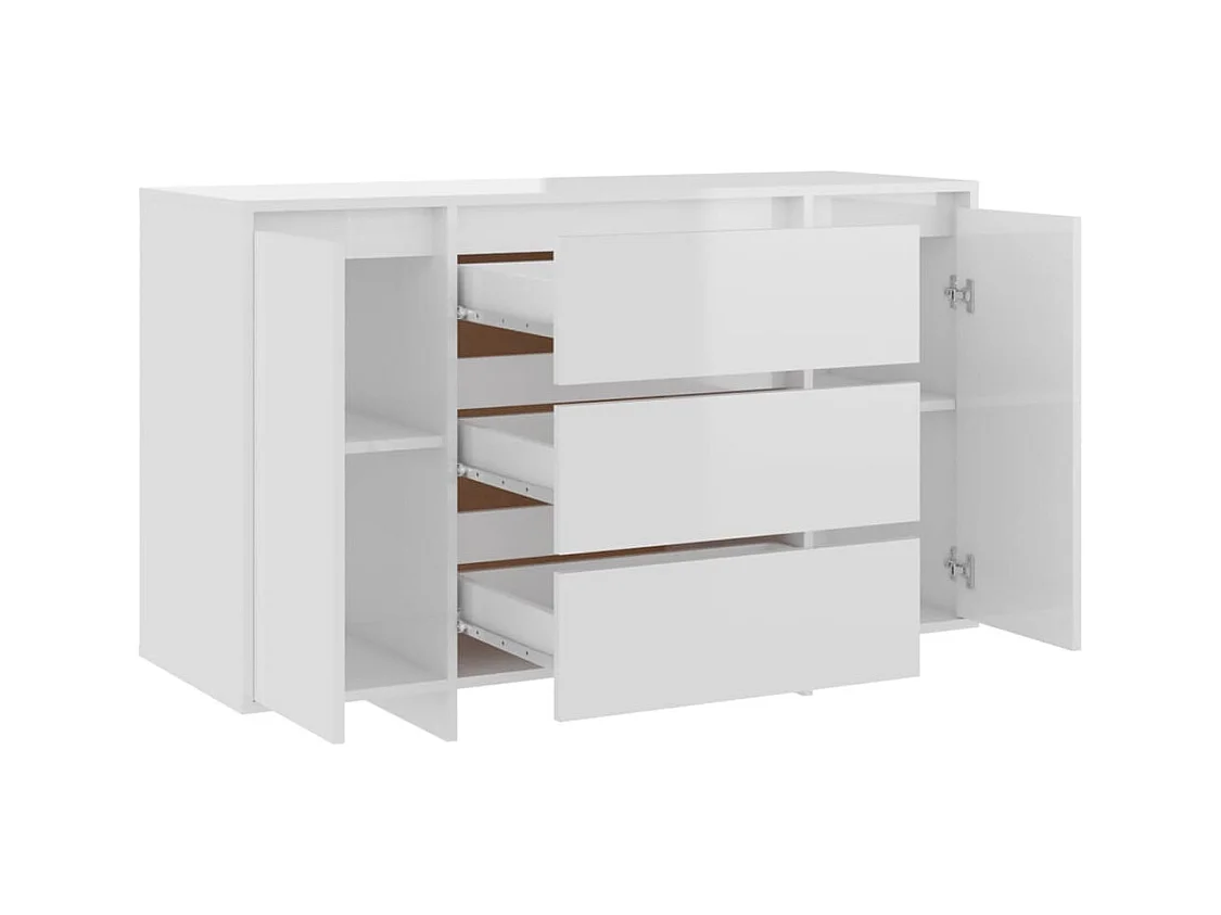 Buffet et 3 tiroirs Blanc brillant 120x41x75 cm Bois ingénierie