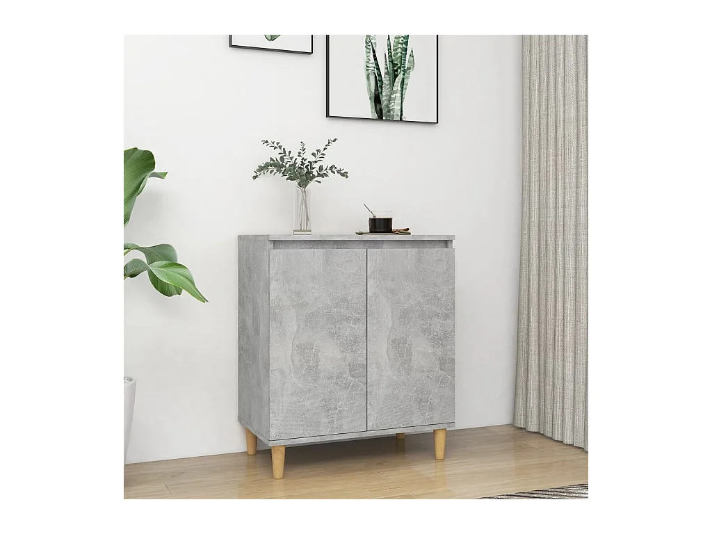 Credenza con gambe in legno, legno ingegnerizzato grigio cemento