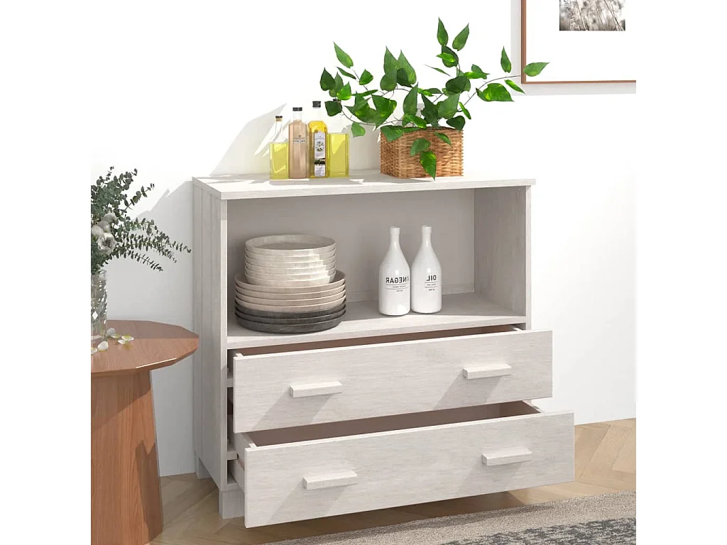 Buffet HAMAR Blanc 85x35x80 cm Bois massif de pin