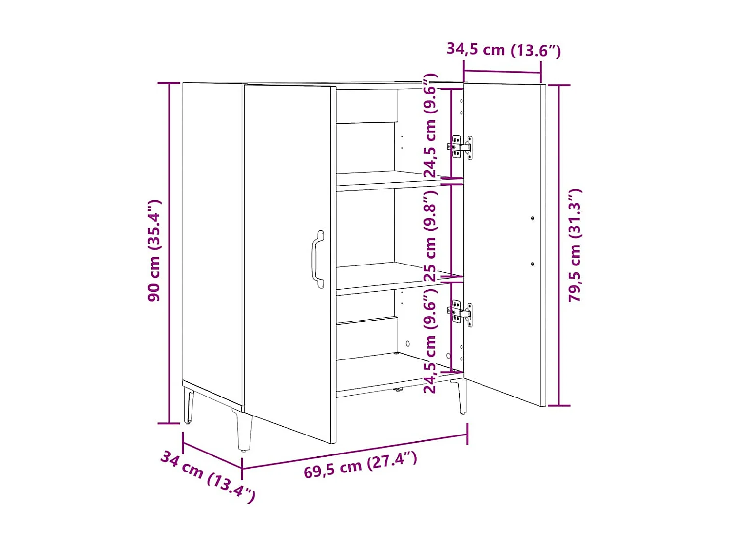 Buffet chêne noir 69,5x34x90 cm bois d'ingénierie