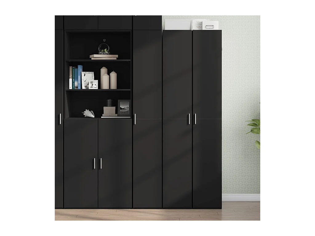 Buffet haut noir 30x42,5x185 cm bois d'ingénierie