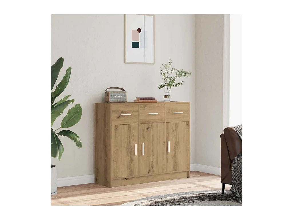 Buffet chêne artisanal 91x28x75 cm bois d'ingénierie