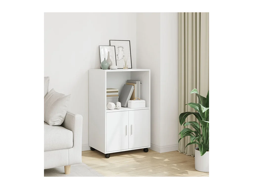 Armoire à roulettes blanc 55x40x91 cm bois d’ingénierie