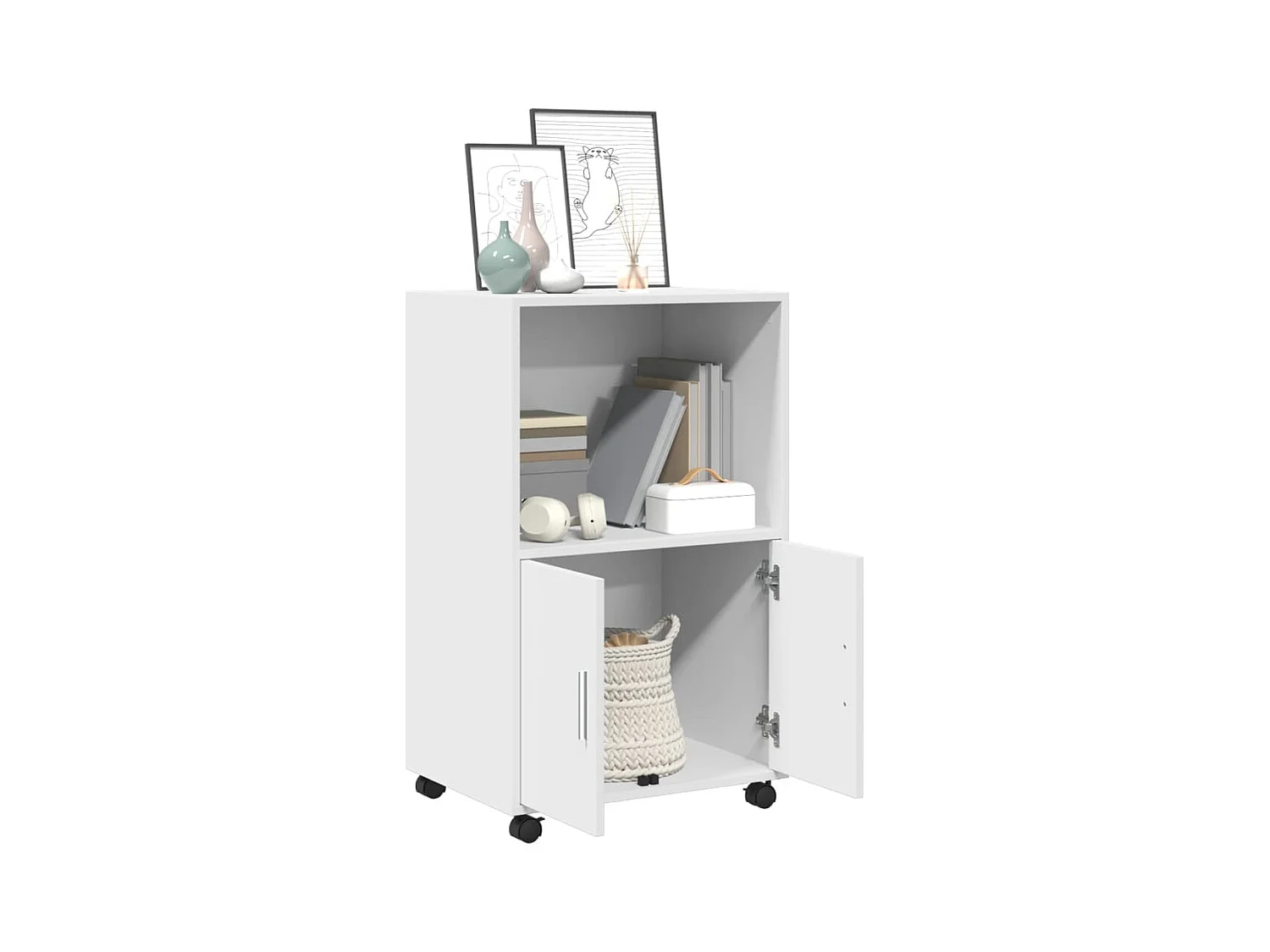 Armoire à roulettes blanc 55x40x91 cm bois d’ingénierie