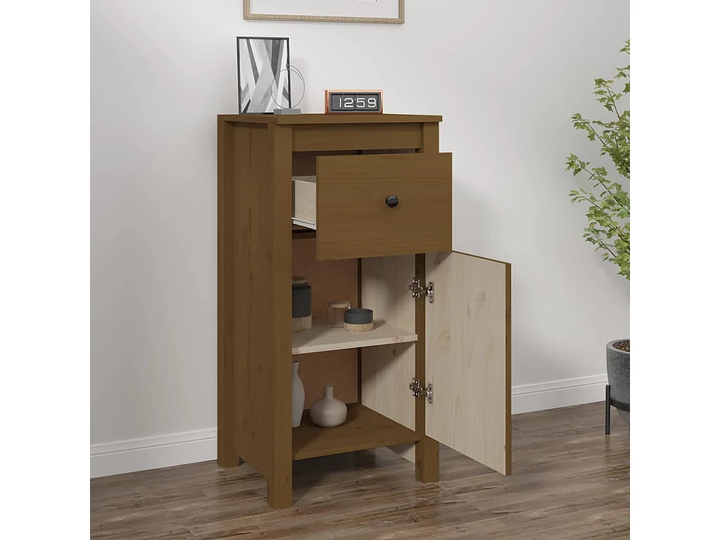 Buffet marron miel 40x35x80 cm bois massif de pin