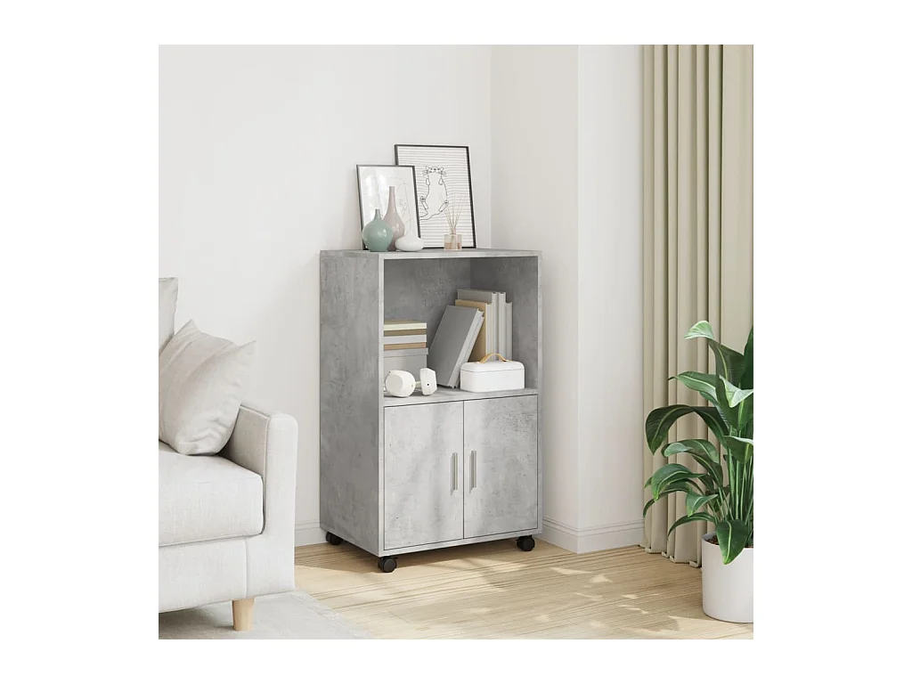 Armoire à roulettes gris béton 55x40x91 cm bois d'ingénierie
