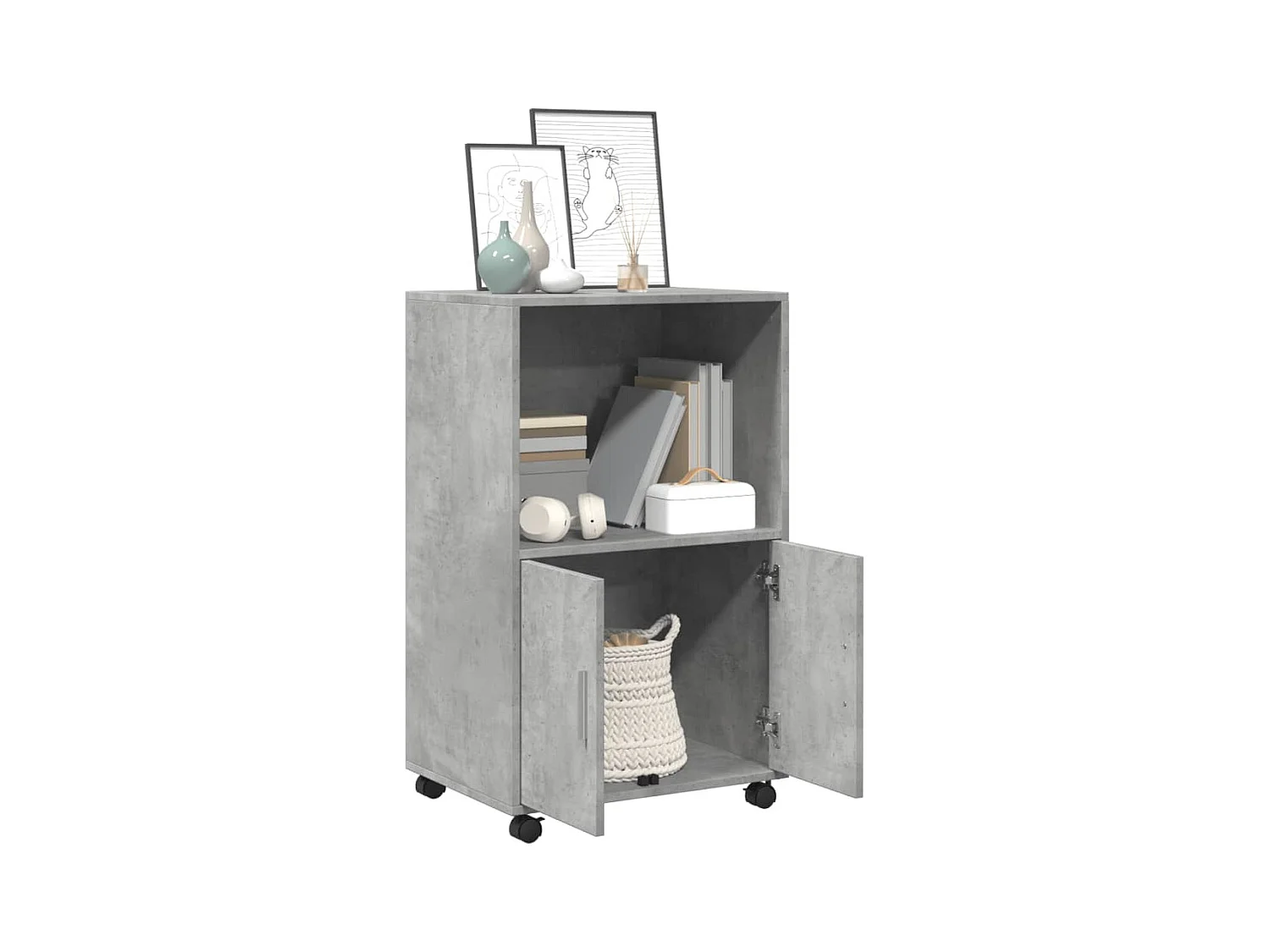 Armoire à roulettes gris béton 55x40x91 cm bois d'ingénierie