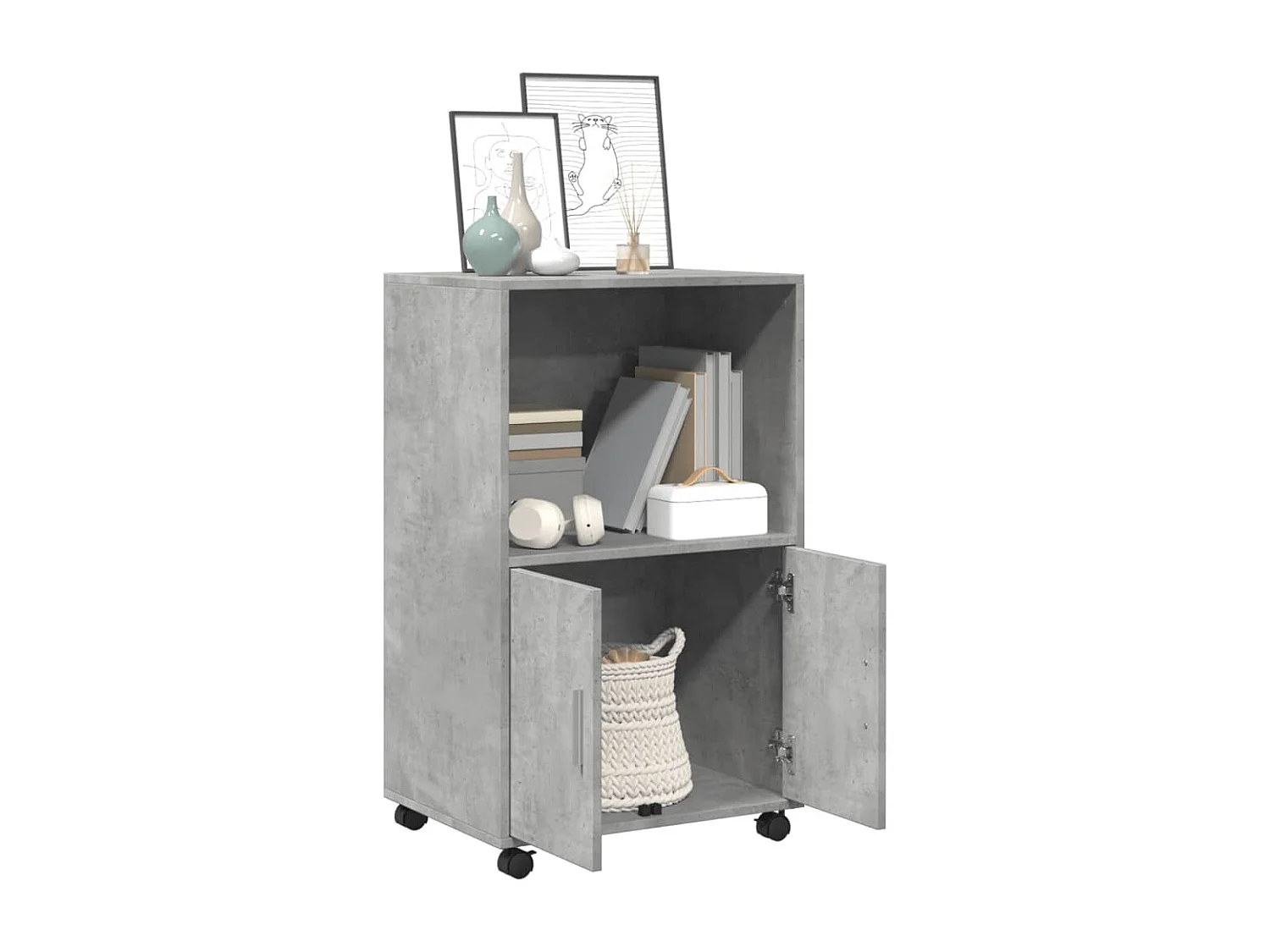 Armario rodante gris hormigón 55x40x91 cm madera de ingeniería