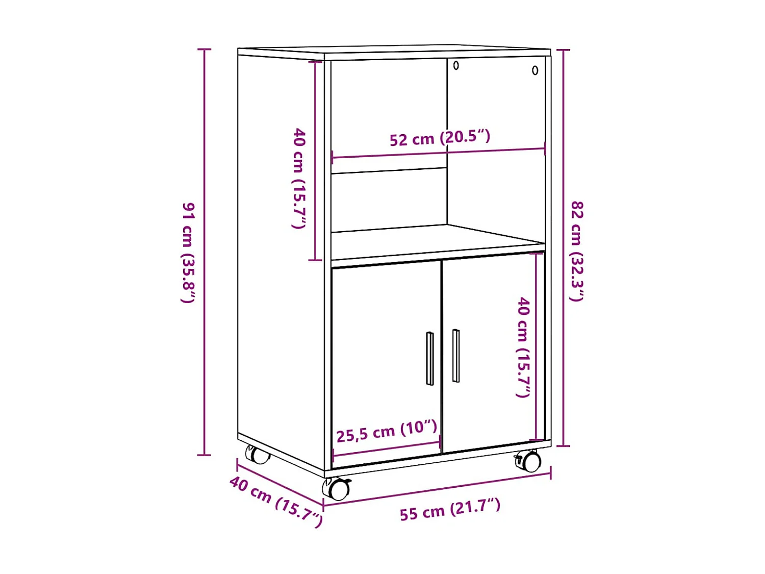 Armario rodante gris hormigón 55x40x91 cm madera de ingeniería