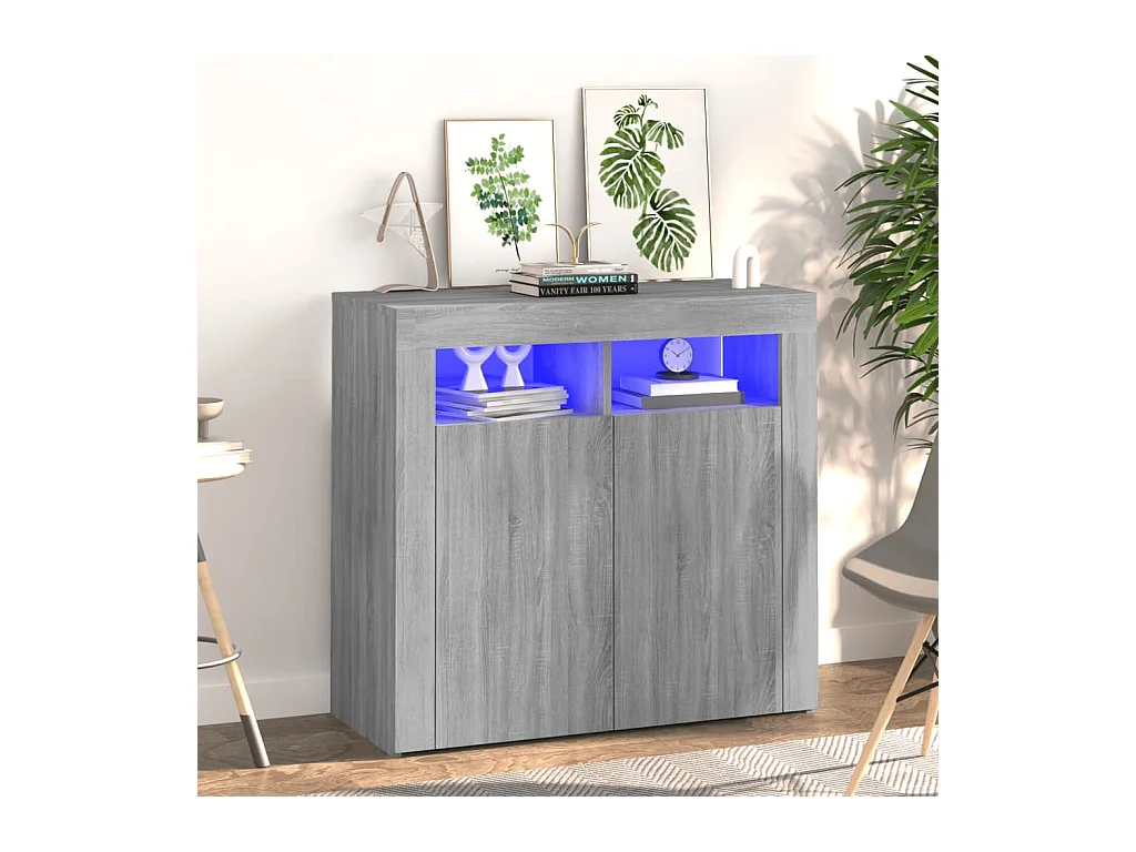 Buffet avec lumières LED sonoma gris 80x35x75 cm