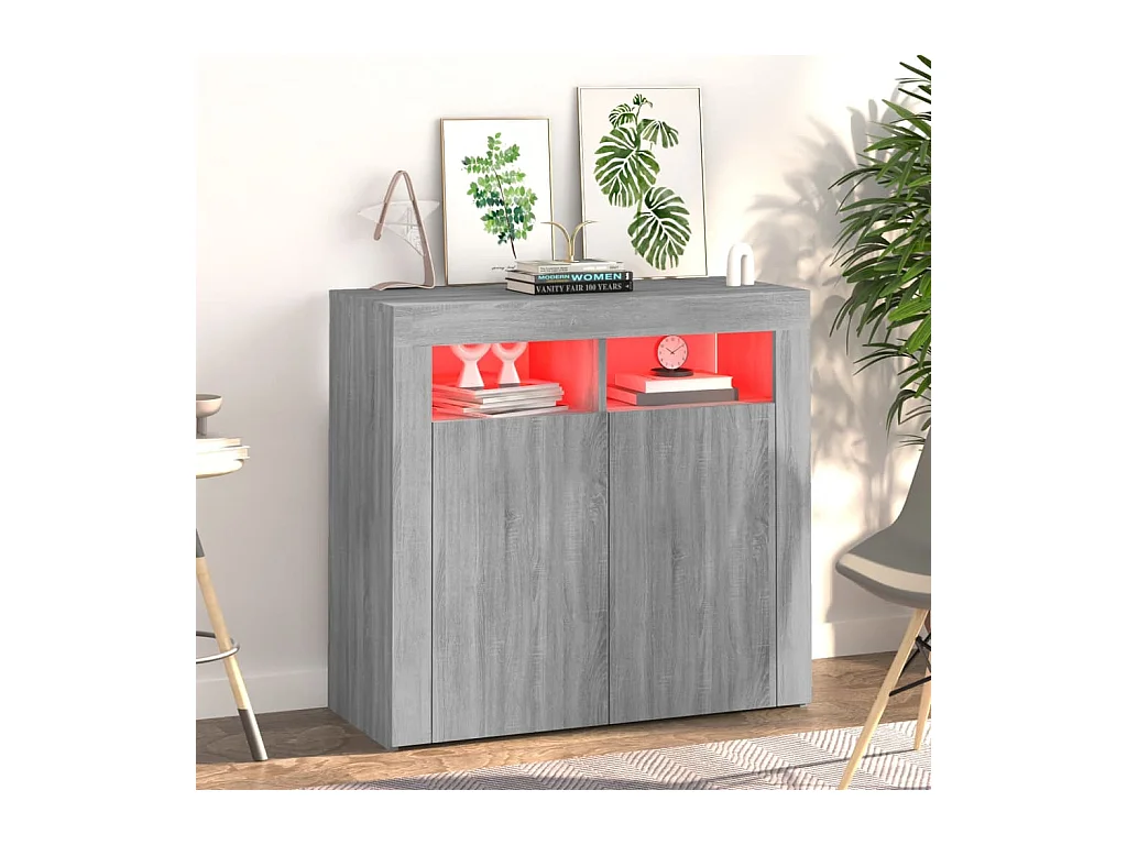 Buffet avec lumières LED sonoma gris 80x35x75 cm