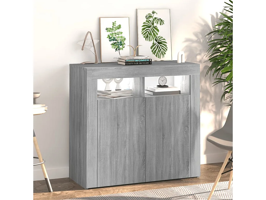 Buffet avec lumières LED sonoma gris 80x35x75 cm