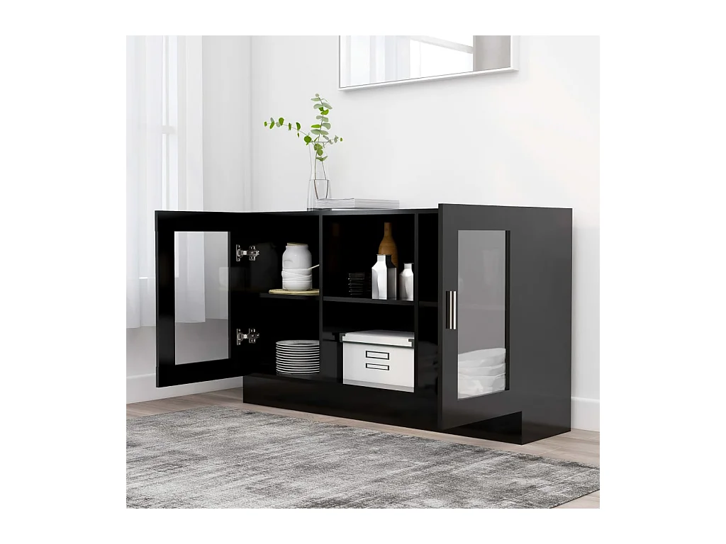 Schwarze Vitrine 120x30,5x70 cm Holzwerkstoff