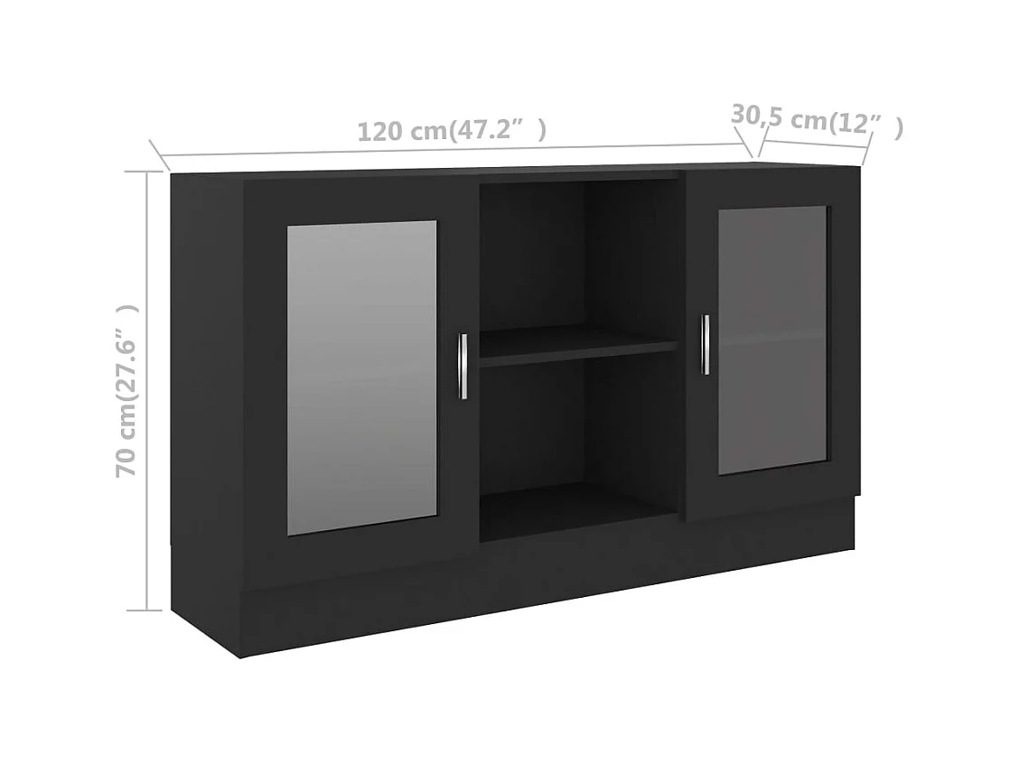 Schwarze Vitrine 120x30,5x70 cm Holzwerkstoff