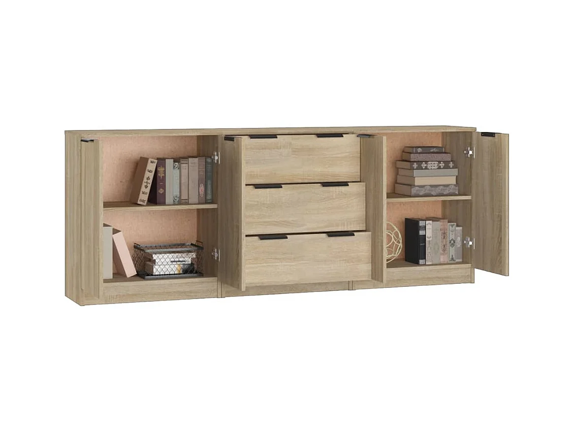 Buffets 3 pcs Chêne sonoma Bois d'ingénierie