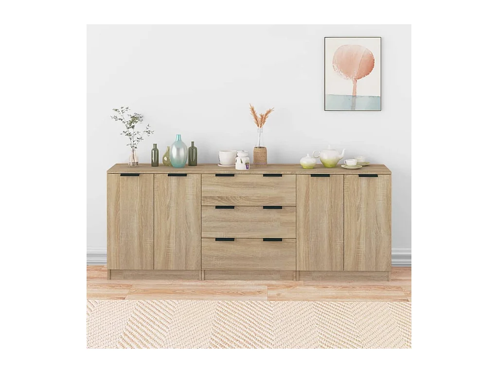 Buffets 3 pcs Chêne sonoma Bois d'ingénierie