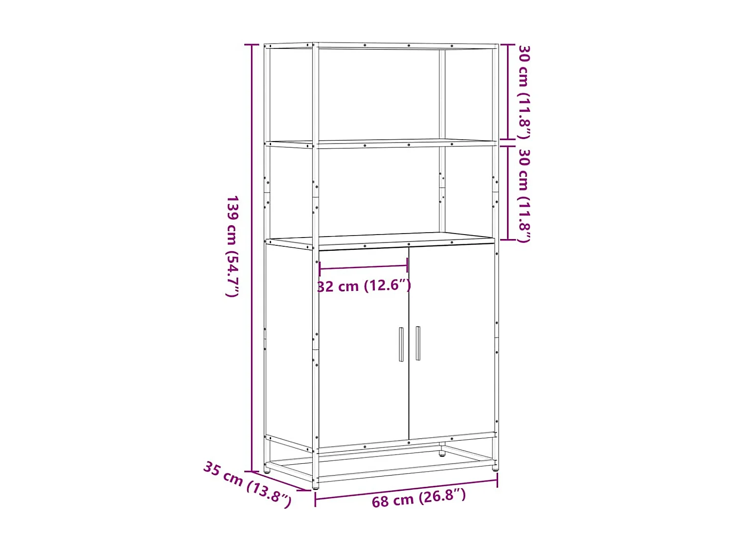 Credenza alta in rovere Sonoma 68x35x139 cm in legno composito e metallo