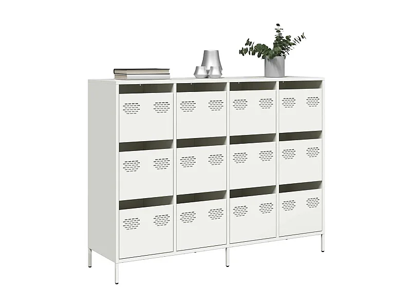Credenza bianca 135x39x103,5 cm in acciaio laminato a freddo