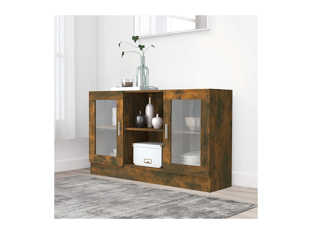 Armoire à vitrine Chêne fumé 120x30,5x70 cm Bois d'ingénierie